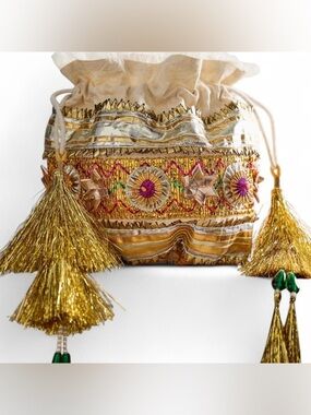 NWT new free people seasons sparkle mini gift bag pouch Embellished gold india